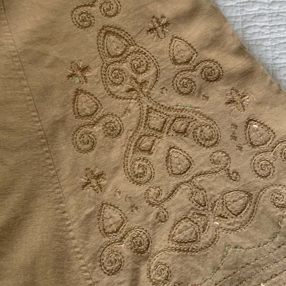 TAN LINEN & RAYON A-LINE MIDI SKIRT WITH SEQUIN EMBROIDERY / 14 - Picture 4 of 6
